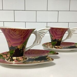 VTG Adeline Porcellana Fine Set of 2 Tea Cup and Saucer Set Floral Design